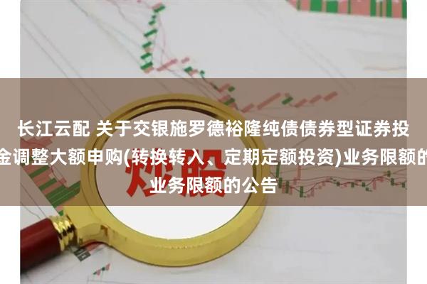 长江云配 关于交银施罗德裕隆纯债债券型证券投资基金调整大额申购(转换转入、定期定额投资)业务限额的公告
